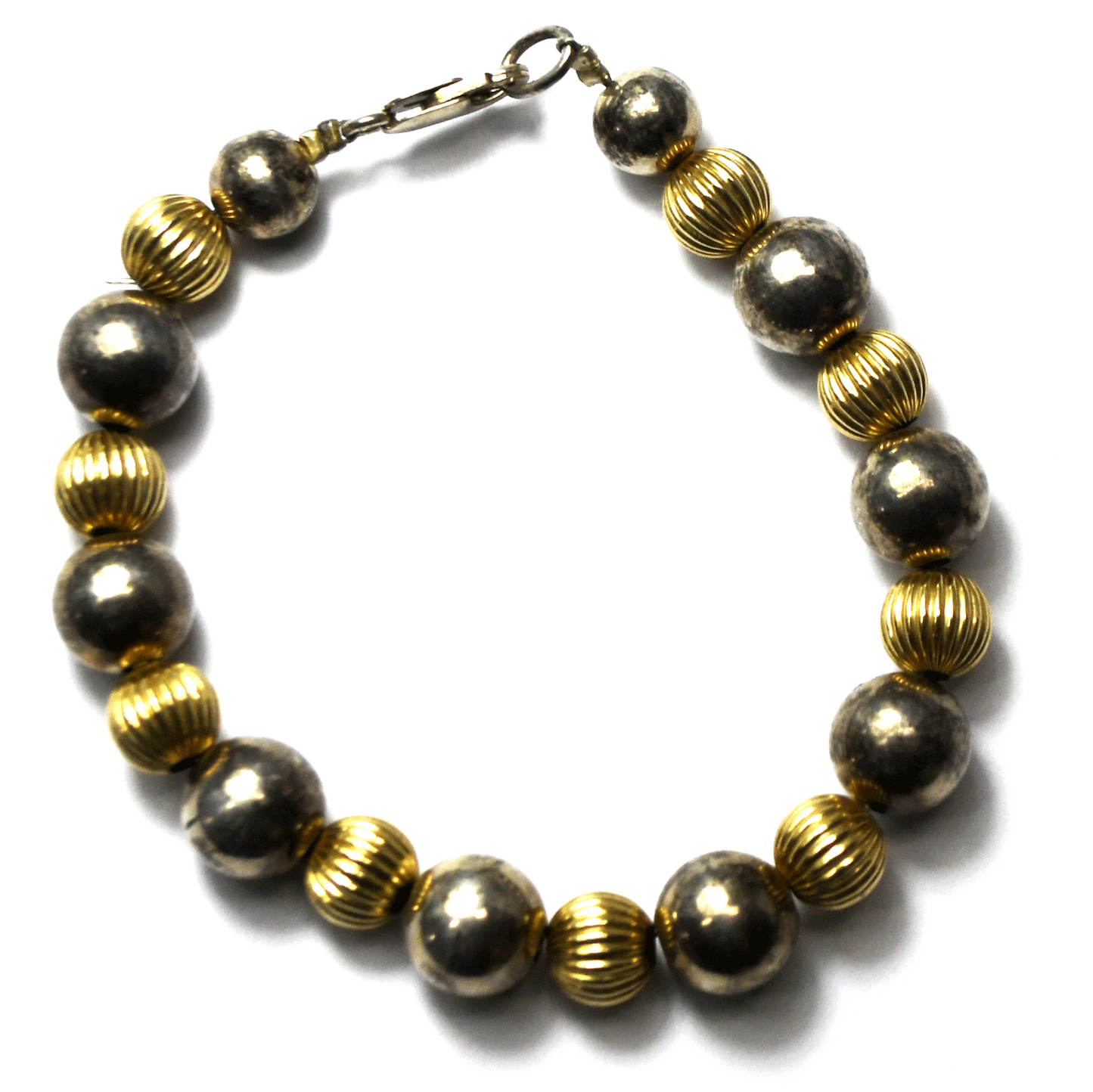 Sterling Silver 14k GF Round Disco Ball Beaded Bracelet 10mm  7.25"  13g