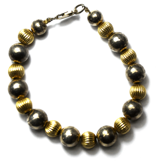Sterling Silver 14k GF Round Disco Ball Beaded Bracelet 10mm  7.25"  13g
