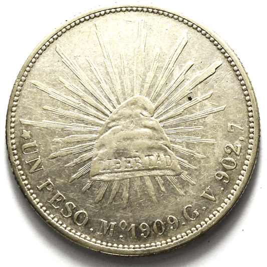 1909 Mo GV Mexico Second Republic Un Peso Silver Coin KM# 409.2
