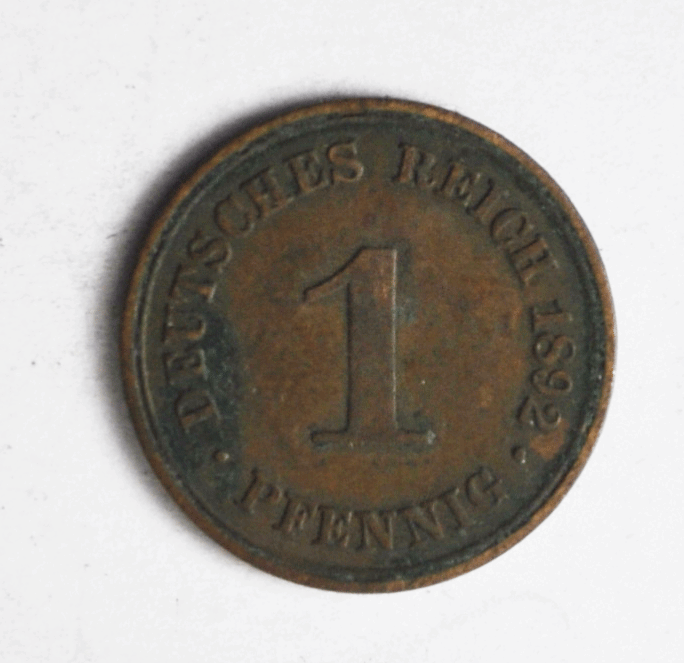 1892 A Germany Empire One Pfennig KM# 10 Copper Coin