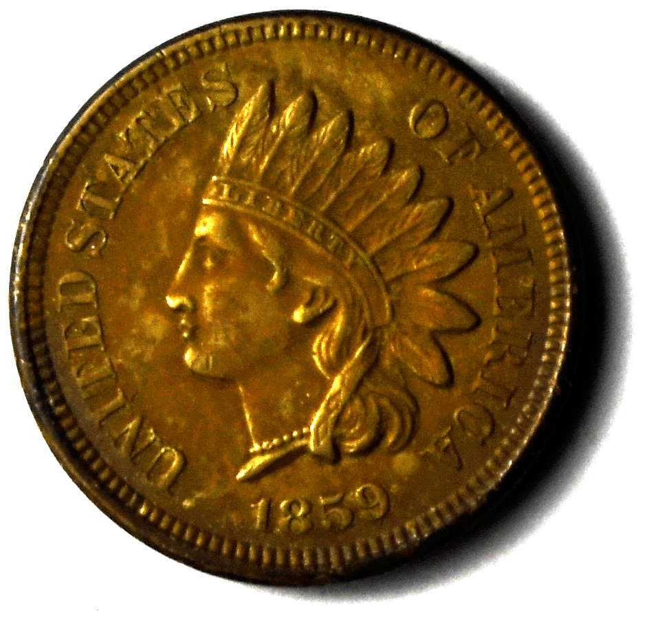 1859 1c Indian Head Penny One Cent US Philadelphia AU