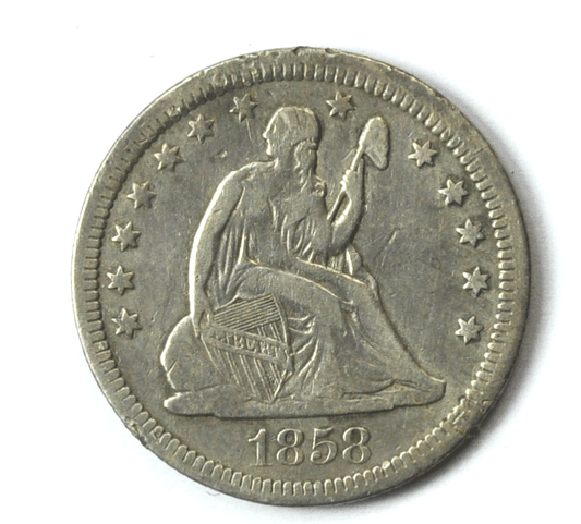 1858 25c Seated Liberty Silver Quarter Dollar Twenty Five Cents