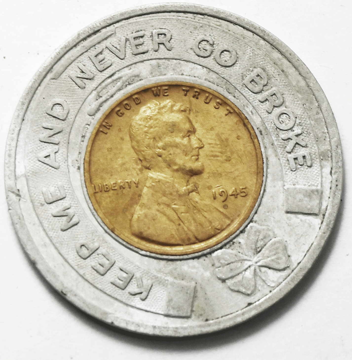 Encased Penny 1c 1945 Wheat Penny Security National Bank St Louis