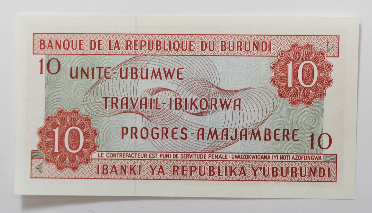 1970 Burundi 10 Francs Uncirculated Banknote L715336