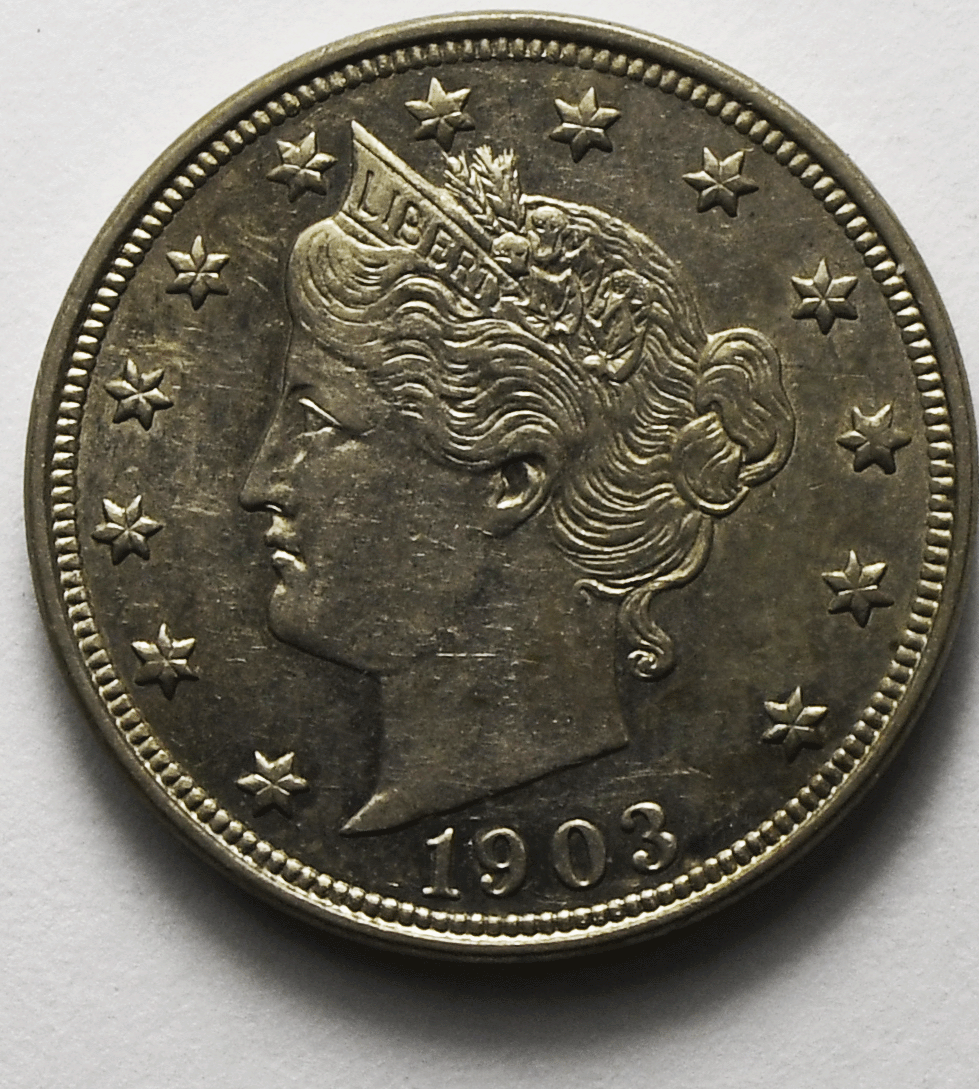 1903 5c V Liberty Nickel Five Cents Rare US Philadelphia AU