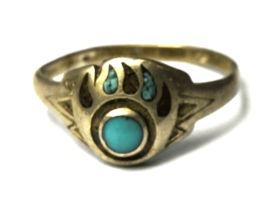 Sterling Silver Signed Turquoise & Coral Chip Inlay Bear Claw 11mm Ring Size 9