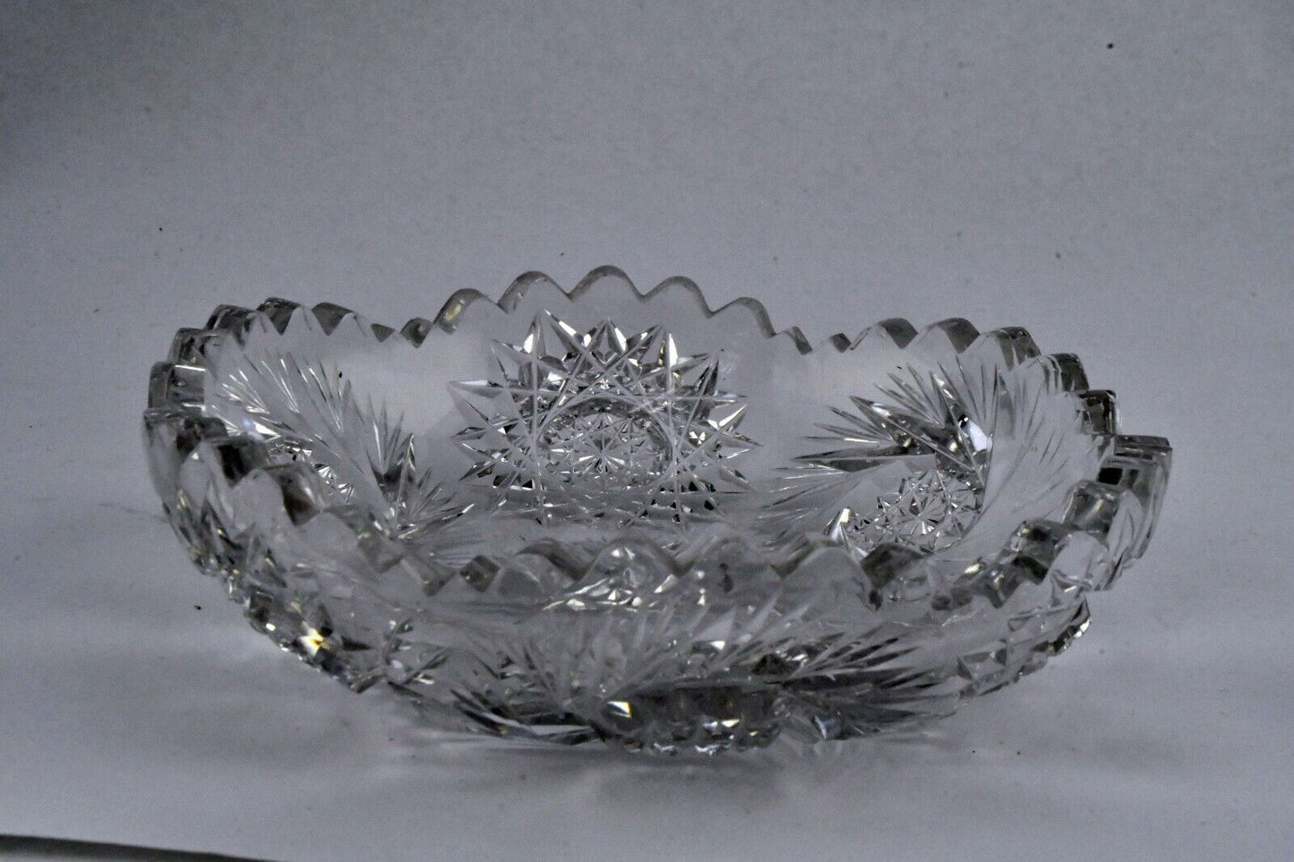 Vintage Czech Bohemian Style Cut Crystal Ash Tray 6" x  1 1/2" Beautiful Heavy