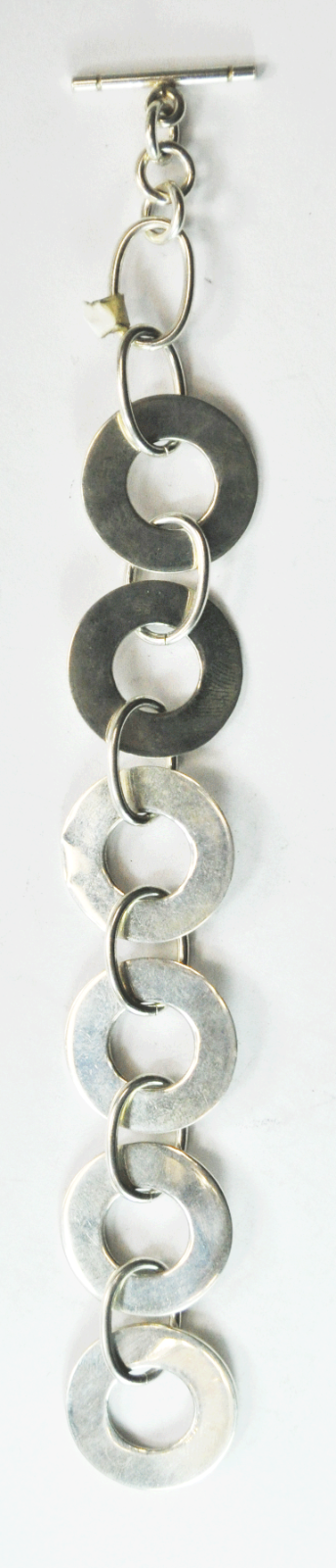 Sterling Silver Round Circle Hammered 25mm Link Toggle Bracelet 7-1/4"  37.7g