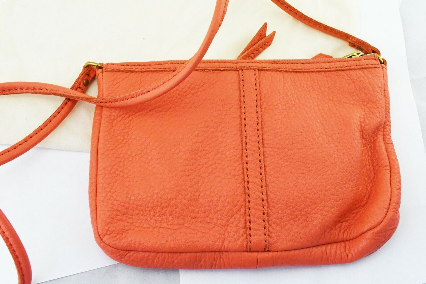 Fossil ELISE Coral Pink Double Zip Leather Crossbody Purse Handbag 10 x 6 1/2"