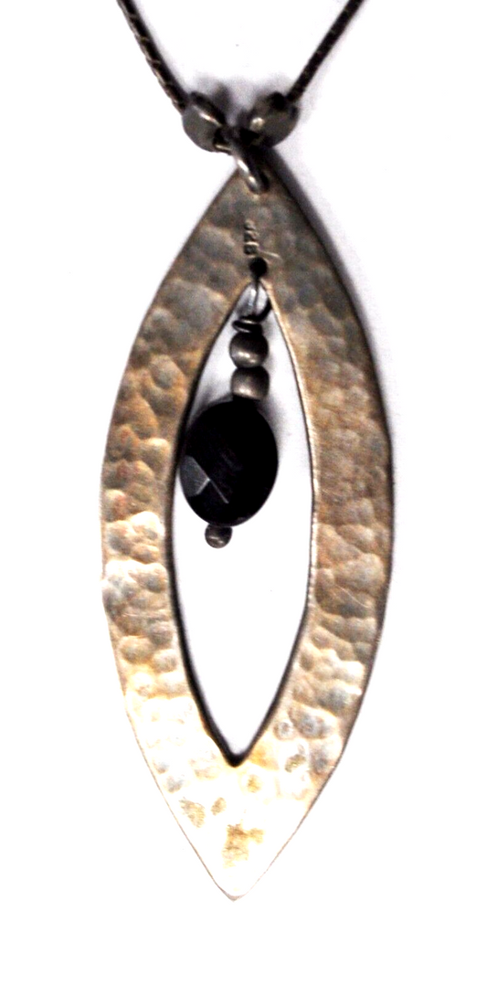 Sterling Silver Hammered Dangle Bead 1mm Box Chain Necklace 16"