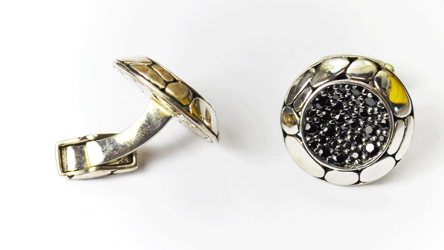 Sterling Silver John Hardy Round Black Sapphire Cufflinks 23mm x 22mm