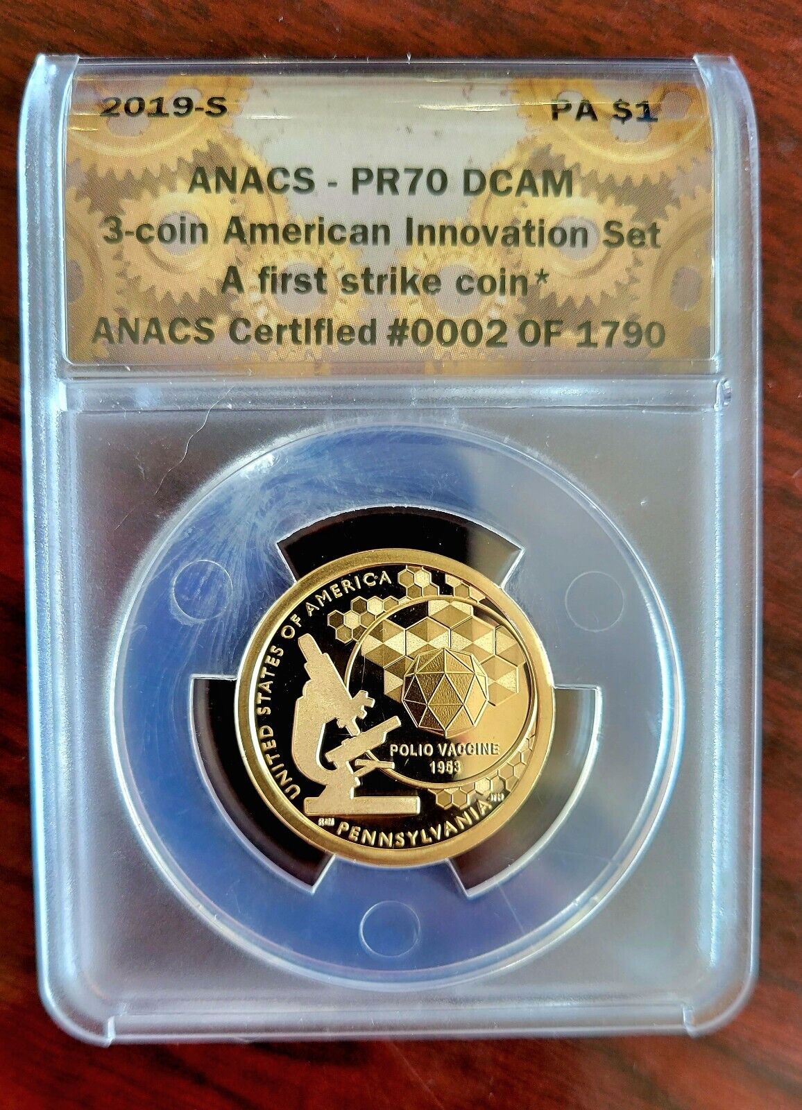 2019 S Innovation Dollar $1  Pennsylvania Polio Vaccine PR70 ANACS First Strike