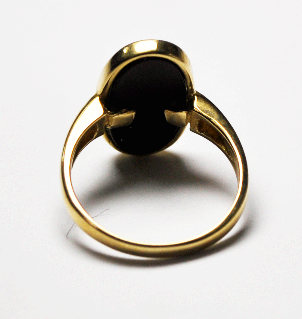 Beautiful 14k Yellow Gold Black Onyx .22ctw Diamond Oval Ring 17mm Size 6
