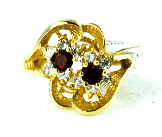 14k Gold Electroplated Red CZ Flower Lace Ring 15mm Size 6