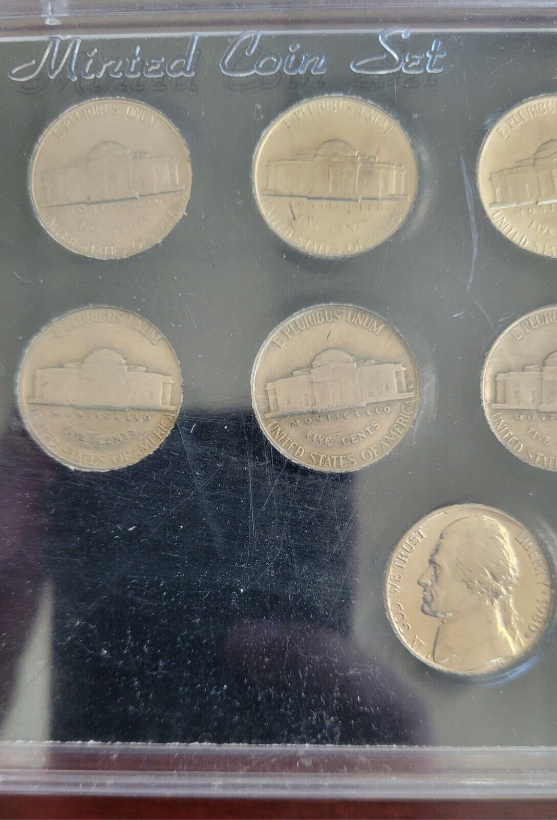 1996 Oval Office Collection 8 PC Jefferson Nickel Coin Set w Display Case SSCA