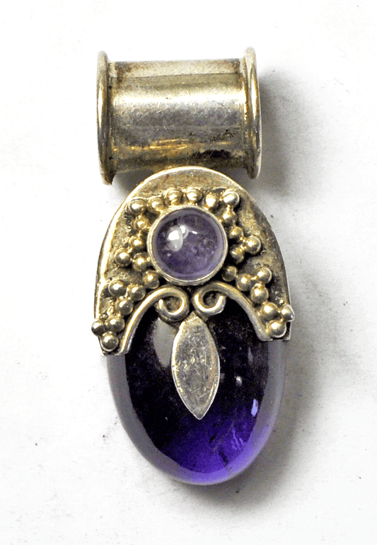 Antique Sterling Silver Purple Amethyst Ornate Slider Pendant 1-5/8" 20mm
