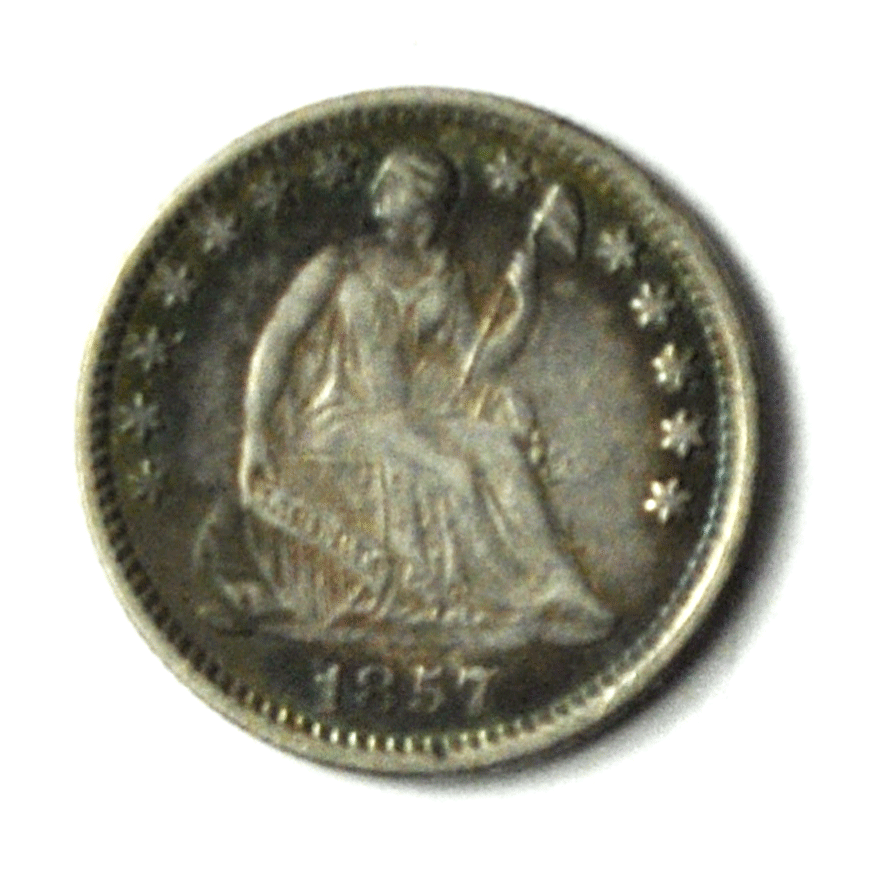1857 H10c Seated Liberty Silver Half Dime Philadelphia Clashed Letters