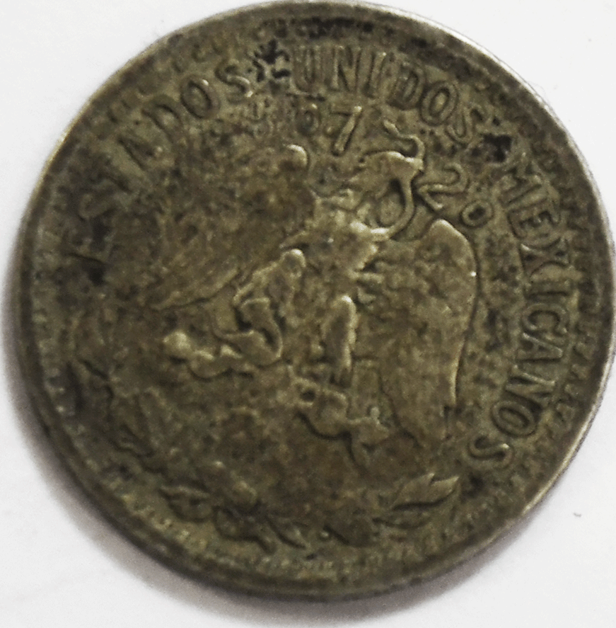 1921 Mexico Estados Unidos Mexicanos 20 Twenty Centavos Silver Coin KM# 438