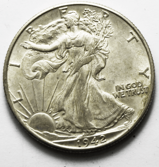 1942 D 50c Walking Liberty Silver Half Dollar Fifty Cents Denver AU