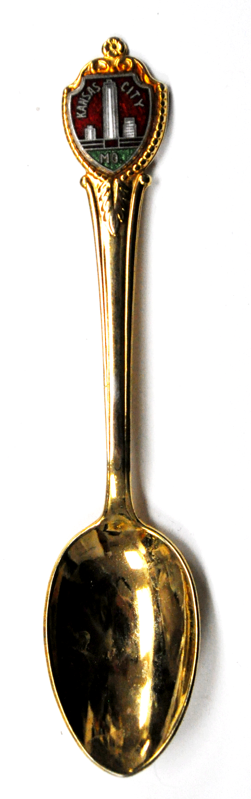 Kansas City MO Gold Plated Enamel Souvenir Spoon 4-3/8"