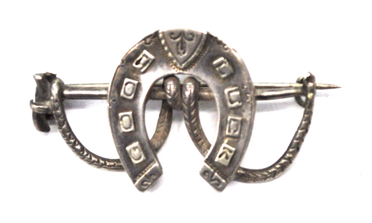 Antique Victorian Sterling Silver Horseshoe Rope Luck Brooch Pin 43mm x 23mm