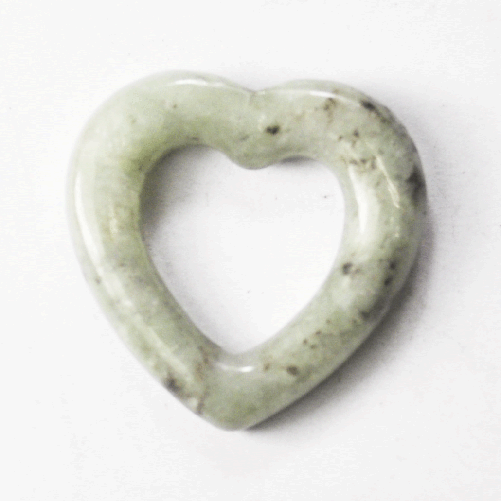 Green Heart Carved Spotted Jade Pendant Slider 26mm 6mm Thick