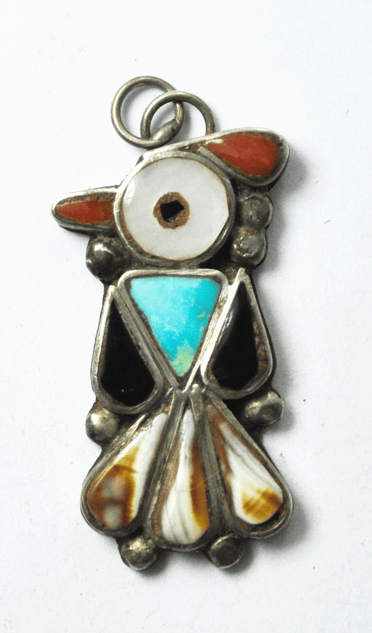 Beautiful Sterling Silver Zuni Inlay Hopi Bird Charm Pendant 1-1/4"