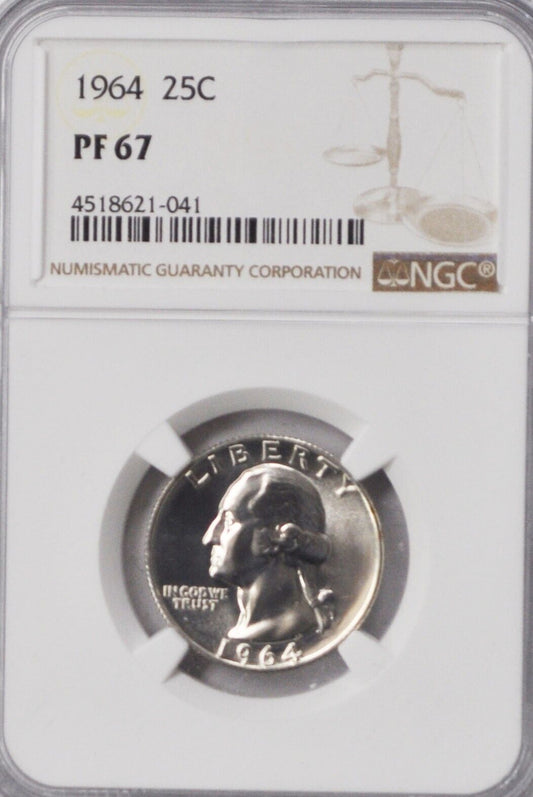 1964 25c Washington Proof Silver Quarter Dollar NGC PF67