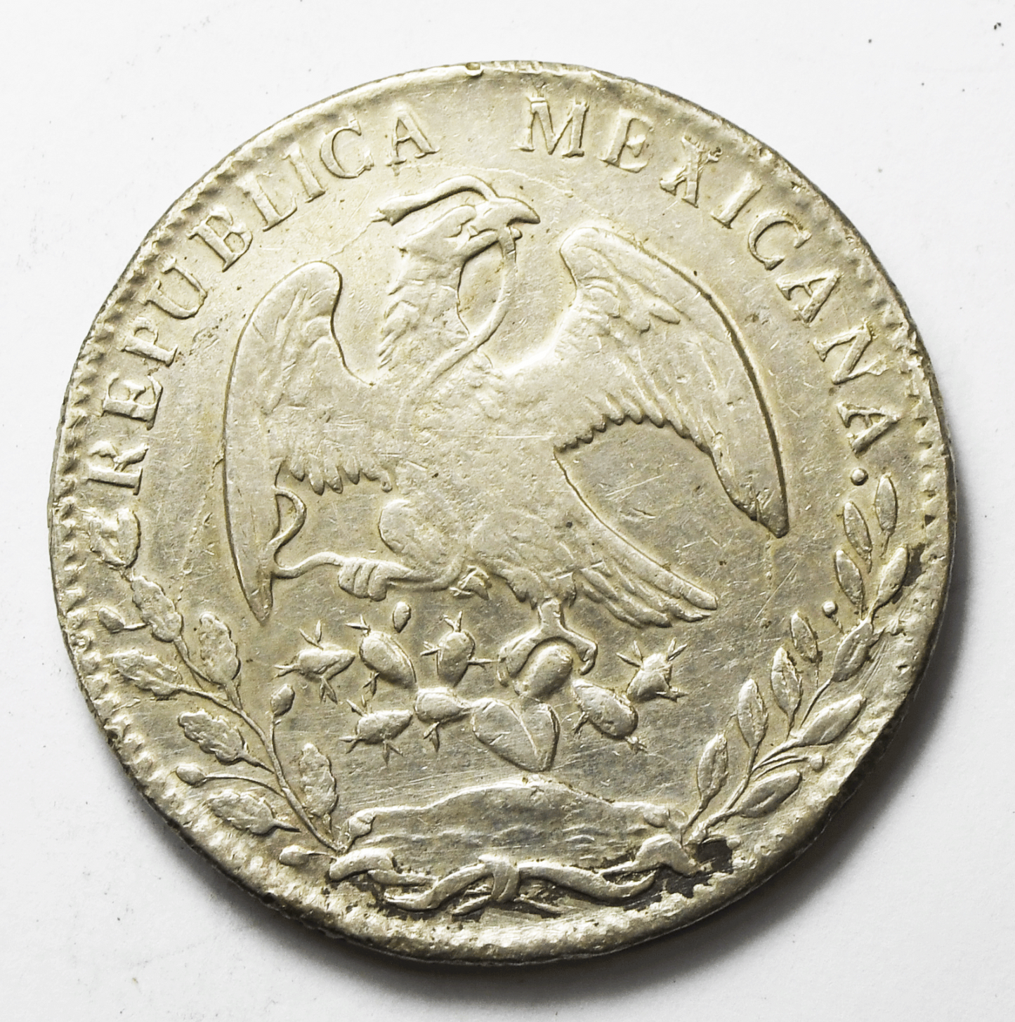 1883 AM Mexico Second Republic 8 Eight Reales Silver Coin  KM# 377.3