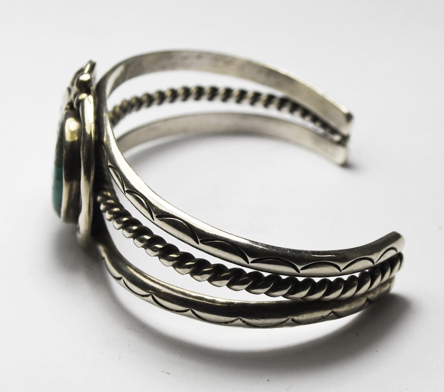 Sterling Turquoise Split 3 Bar Cuff Floral 27mm Bracelet 7" Wrist