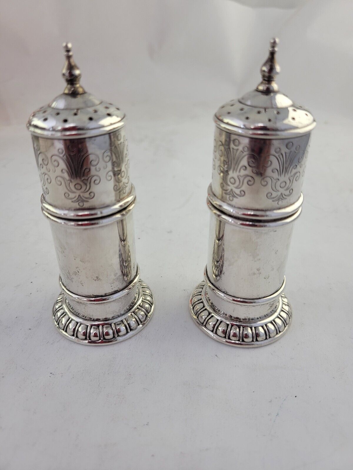 Antique Lunt Sterling Silver 4" Salt and Pepper Shakers 2.9oz