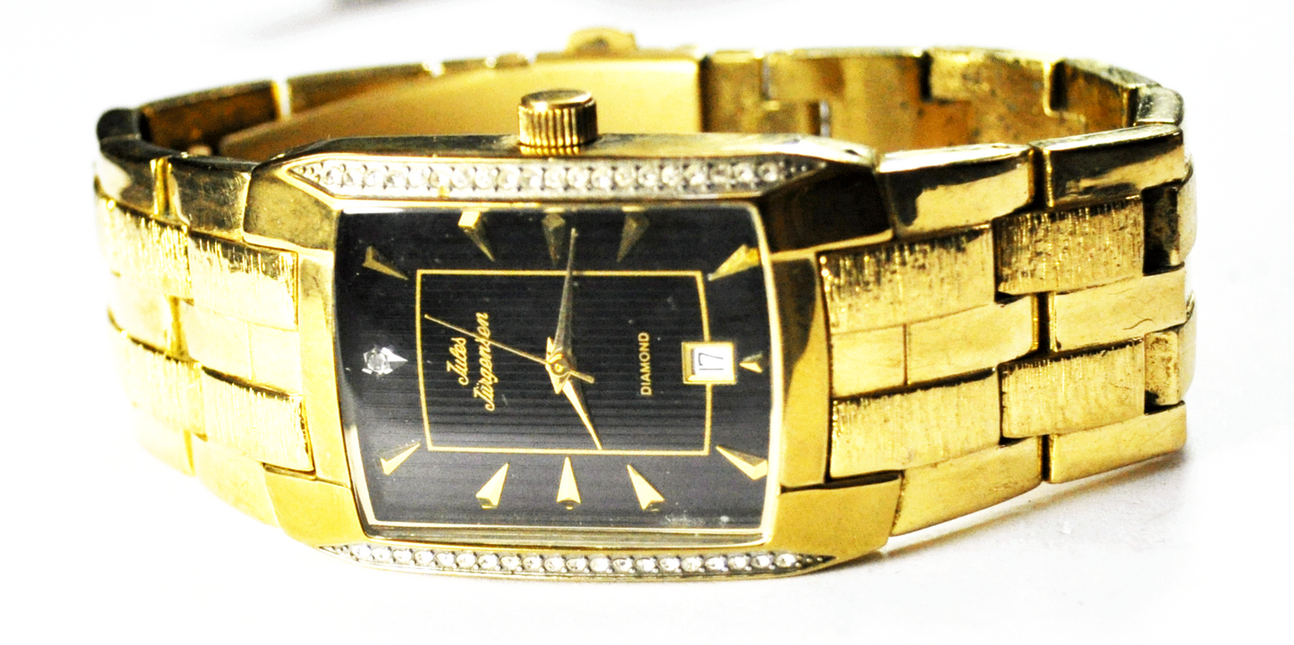 Jules Jurgensen Diamond Quartz Black Dial Date 28mm Wristwatch Not Running