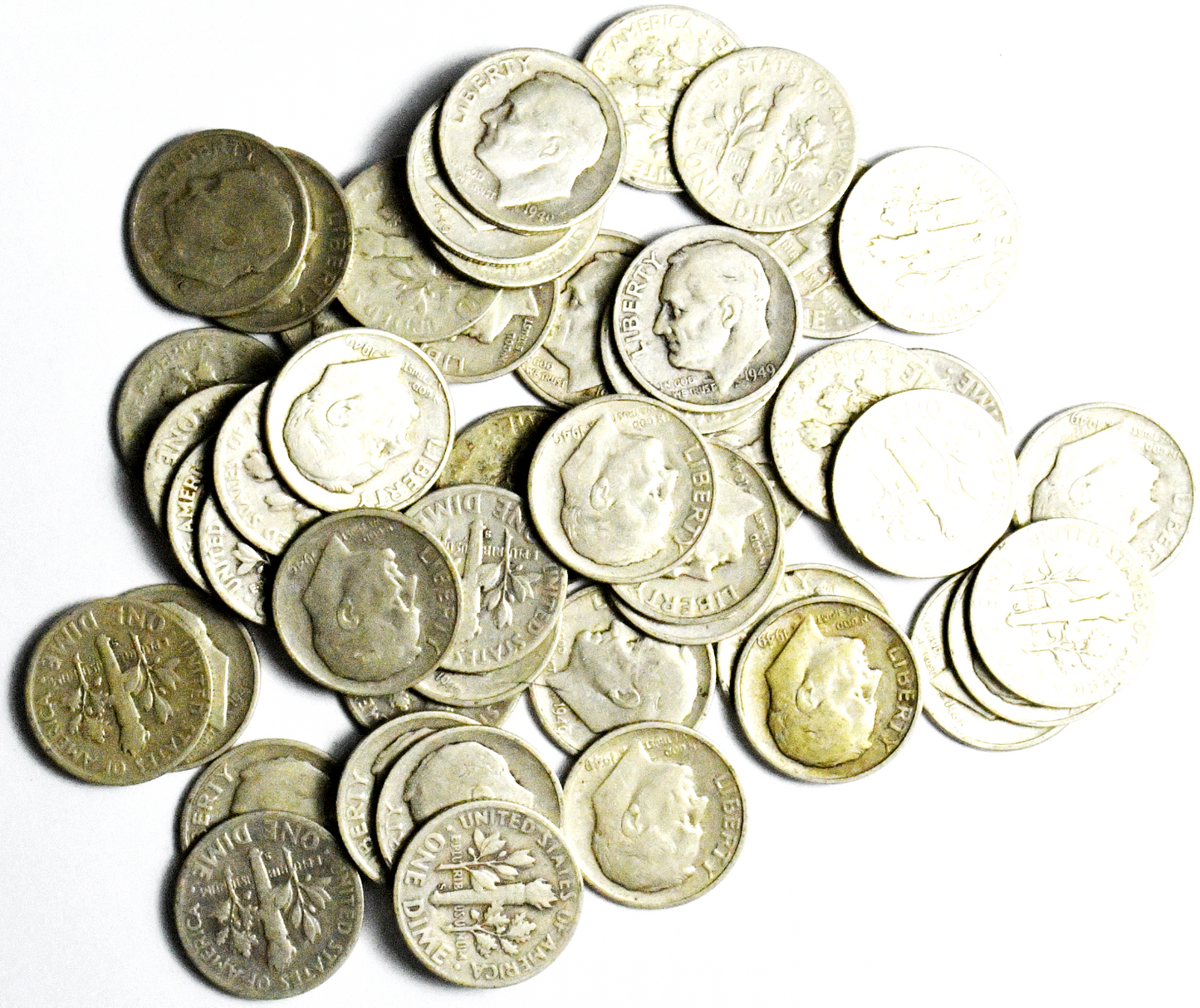 Roll of 50 1949 S 10c Roosevelt Silver Dime Ten Cents San Francisco