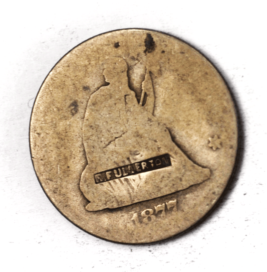 1877 25c Seated Liberty Silver Quarter Hallmark Counterstamped R. Fullerton