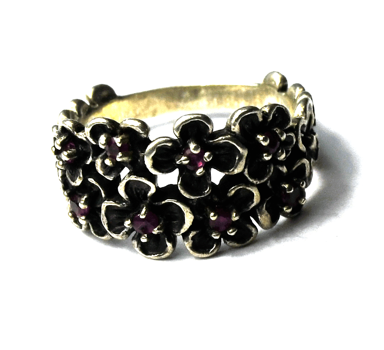 Sterling Silver Or Paz Red Ruby Flower Filigree Ring 12mm Size 9-1/4