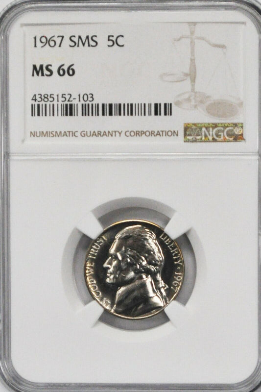 1967 5c SMS Jefferson Nickel NGC Five Cents MS66 Special Mint Gem Unc