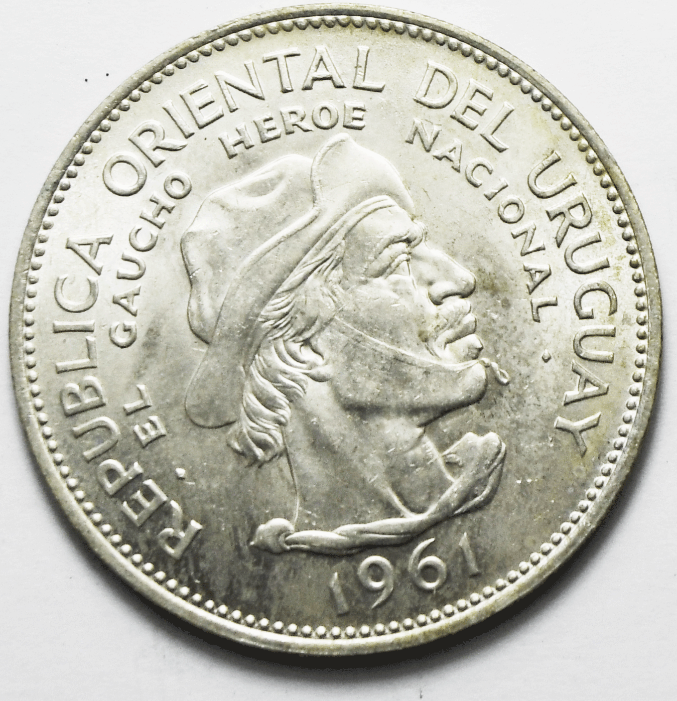 1961 Uruguay Ten Peso Silver Coin KM# 23 Uncirculated