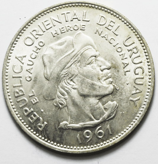 1961 Uruguay Ten Peso Silver Coin KM# 23 Uncirculated