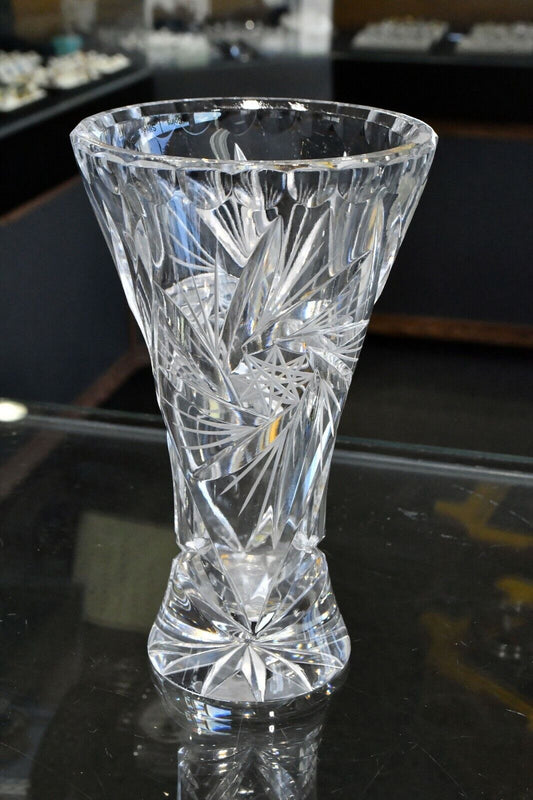 Czech Bohemian Style Cut Crystal Vase 6 1/4' Beautiful