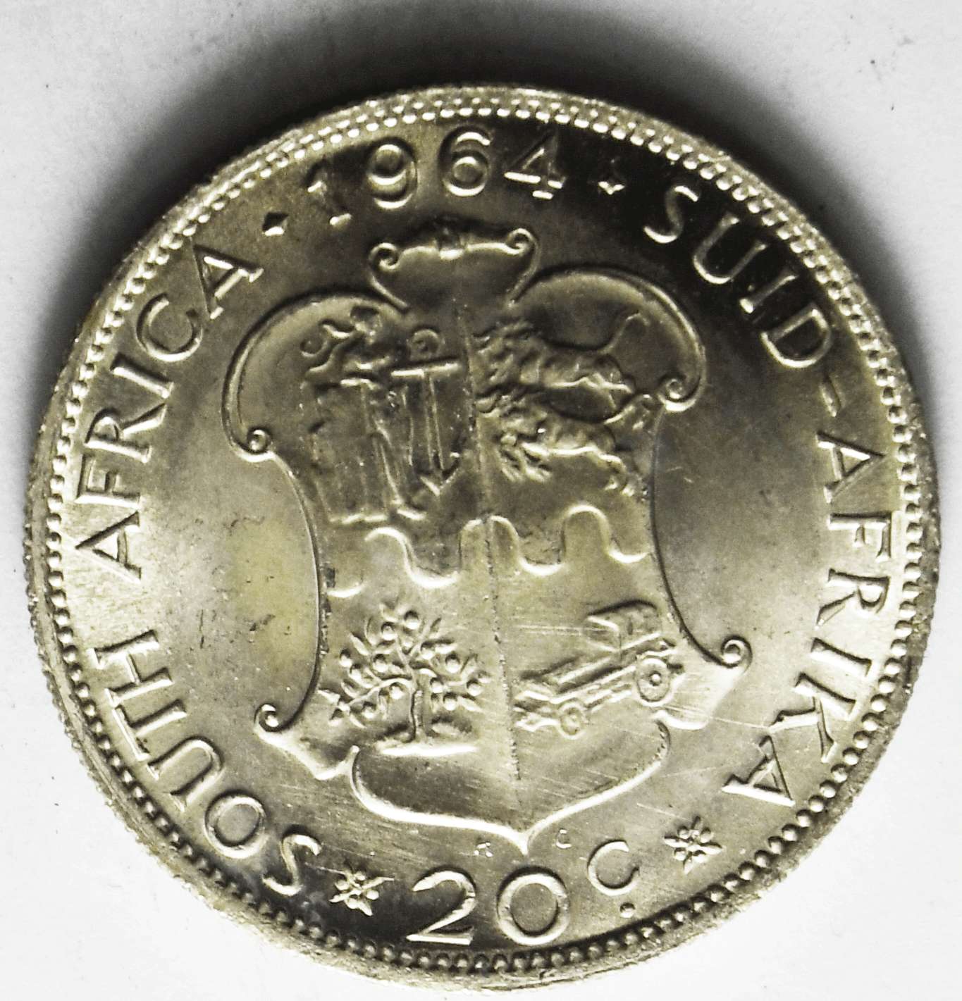 1964 South Africa 20c Twenty Cents  Silver Coin KM# 61. Uncirculated