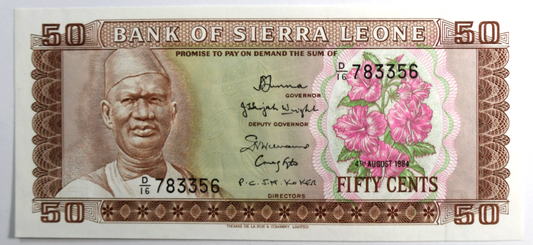 1984 Sierra Leone 50c Fifty Cents Uncirculated Banknote D/16 783356