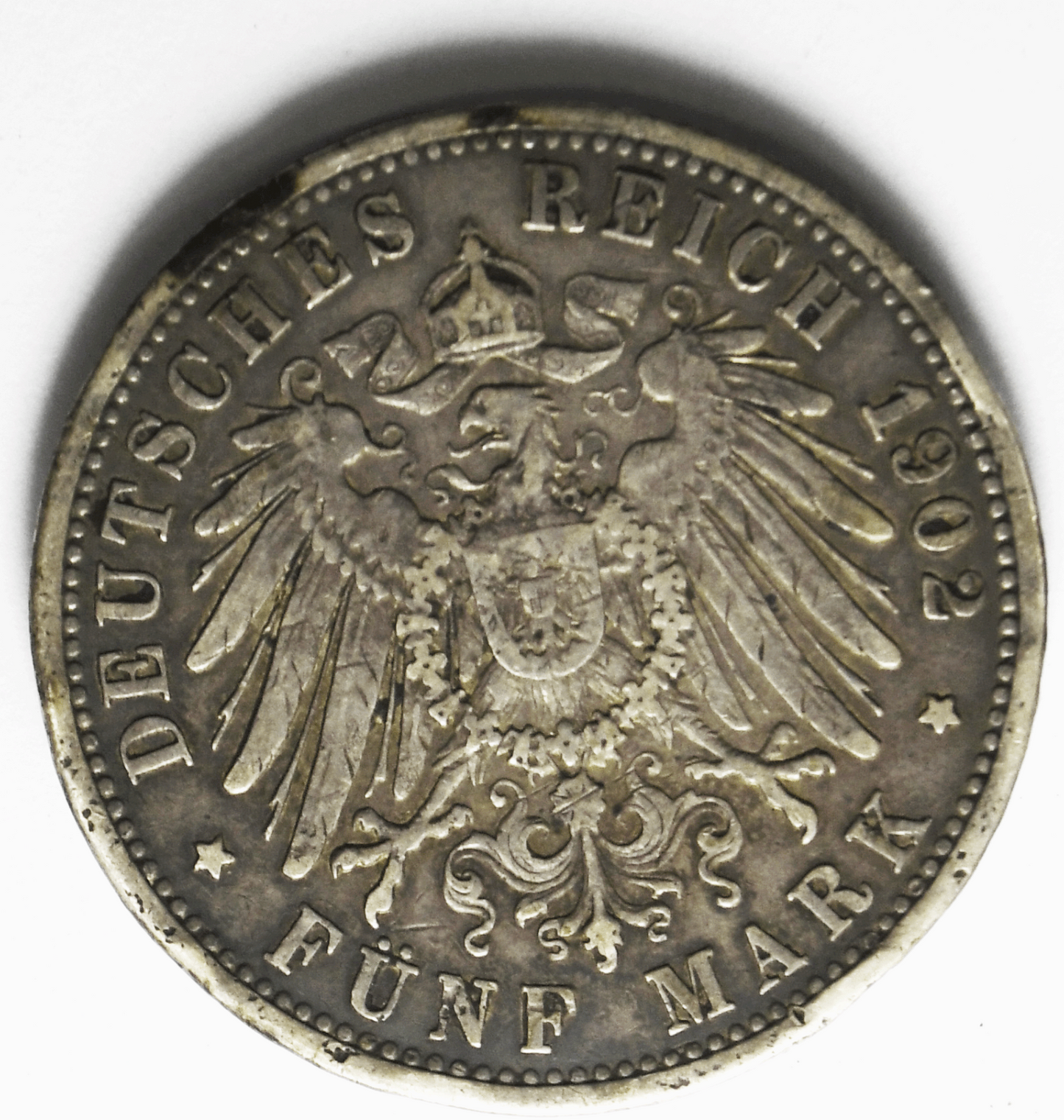 1902 G German States Baden 5 Five Mark Silver Coin KM# 274 Low Mintage Rim Dings