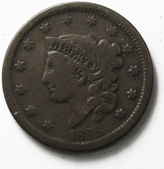 1838 1c Coronet Head Large Cent One Penny US Coin