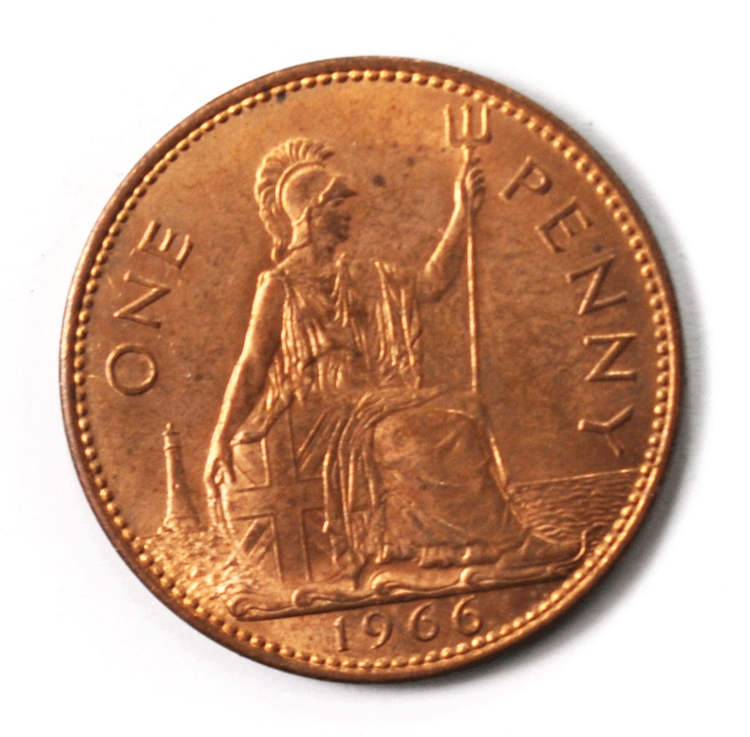 1966 Great Britain Bronze Penny KM# 897 Uncirculated