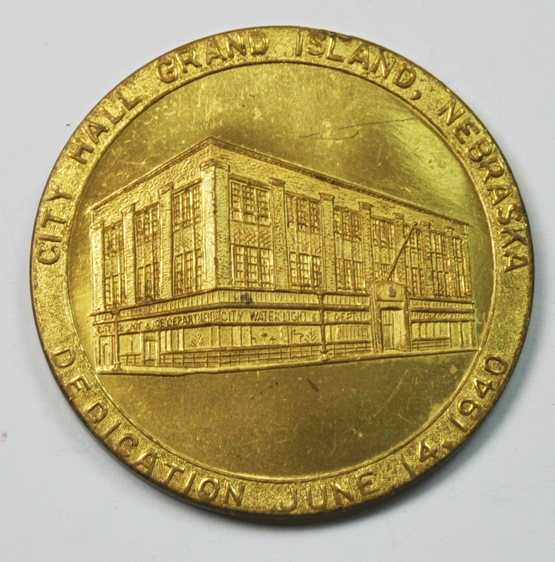 1940 Nebraska Grand Island City Hall Dedication Medal So Called 35mm PL