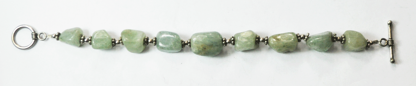 Sterling Silver Green Aventurine 11mm Bead Toggle Bracelet 7.5"