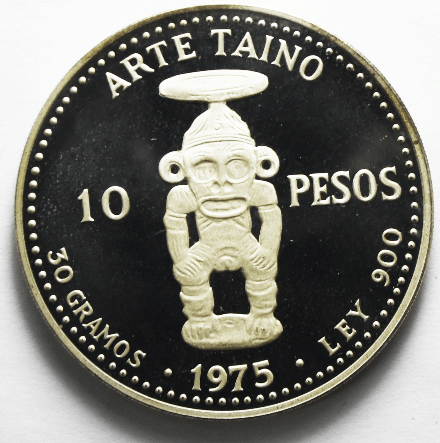1975 10 Pesos Dominican Republic Taino Art Silver Proof Coin