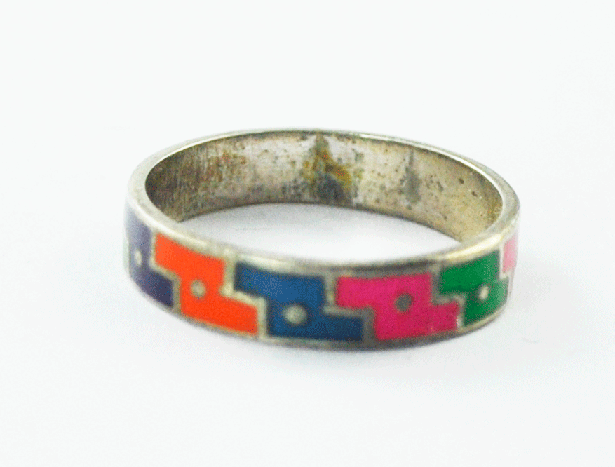 Sterling Silver Enamel Colorful Tetris Block Dot Eternity Ring 4mm Size 6 Mexico