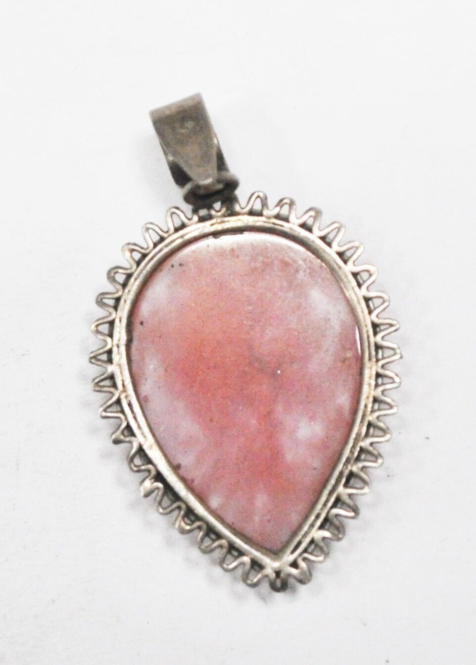 Sterling Silver Red Pink Quartz Doily Edge Teardrop Pendant 44x26mm