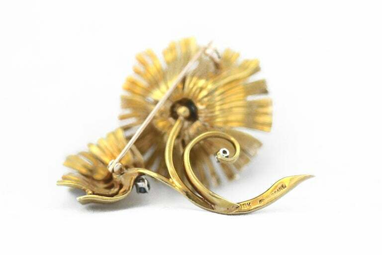 Erwin Pearl 18 Karat Yellow Gold Sapphire Diamond Floral Pin Brooch